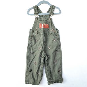LITTLE REBELS Embroidered Dinos Olive Bib Overalls